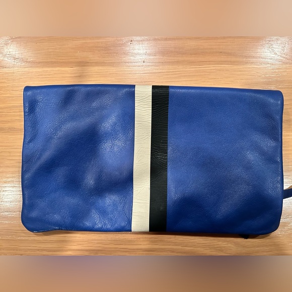 😍 Clare V Fold Over Blue Leather Clutch Bag - Picture 3 of 6